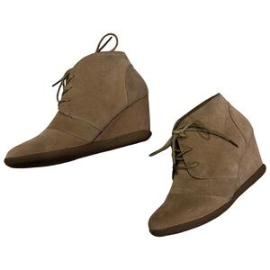 Suede Khaki Lace-Up Bootie Wedges